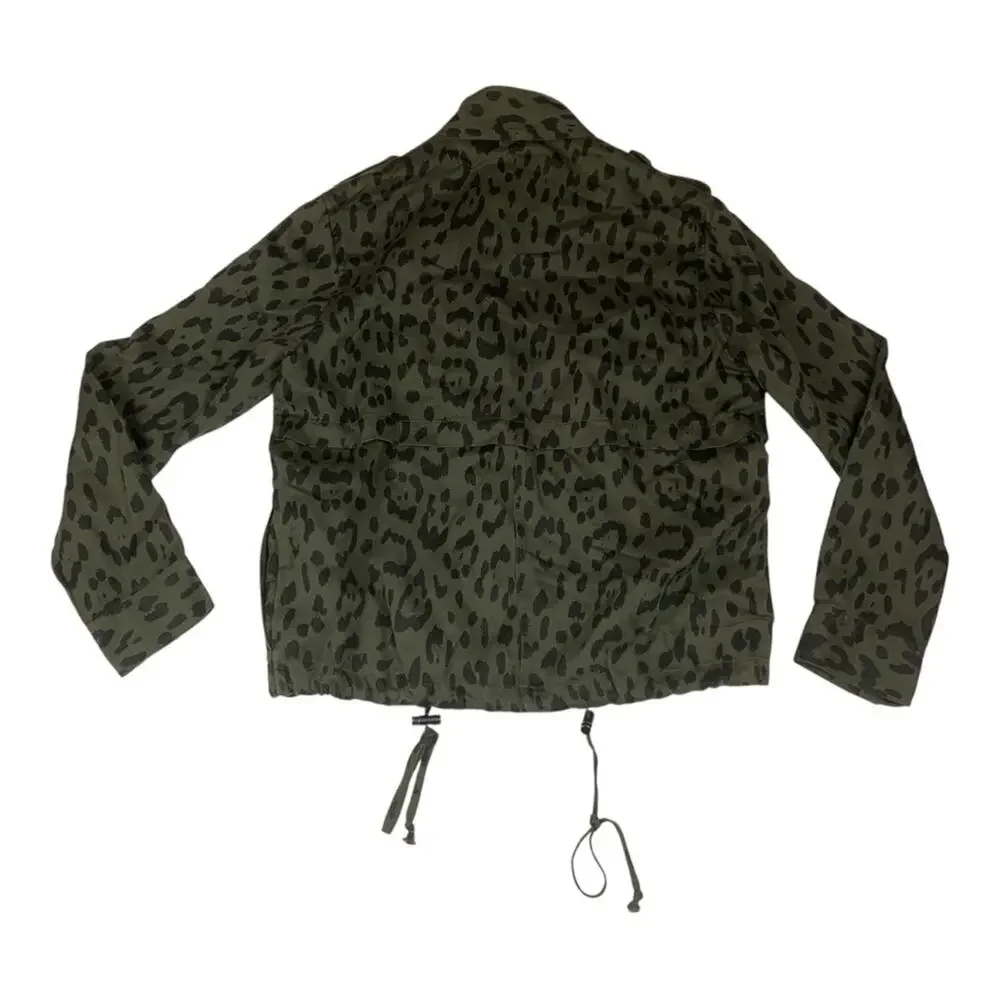 Rails women's Extra small XS green Olive Leopard Print Jacket linen lyocell